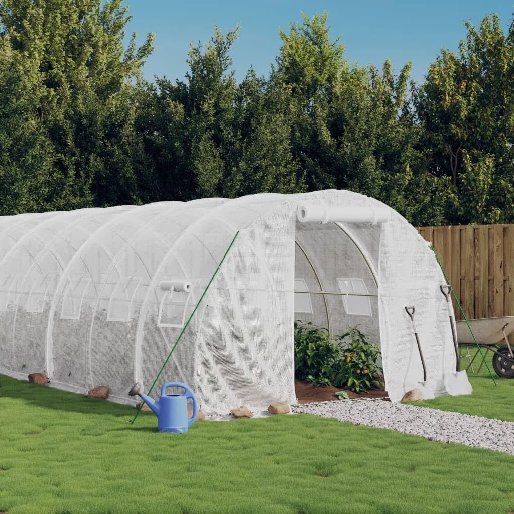Serre de jardin avec cadre en acier, Blanc, 20x3x2 m, 60 m², avec Portes