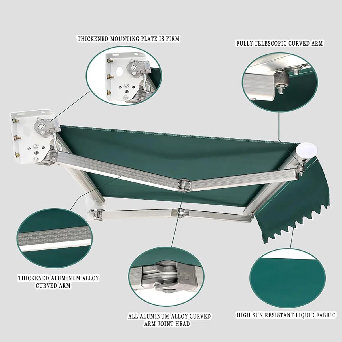 Auvent manuel rétractable - Imperméable et résistant aux UV - Auvent de terrasse pliable avec manivelle et matériel de montage pour balcon, cour, restaurant - 2 x 1,5 m/3 x 2,5 m/4 x 5 m