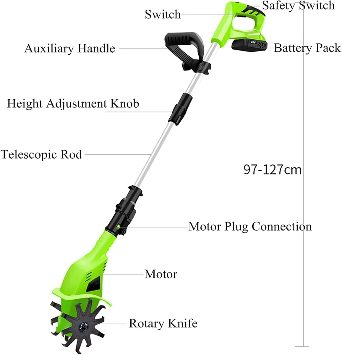 Motoculteur et rotavateur électrique, motoculteur/cultivateur électrique sans Fil, Profondeur de labourage de 25 cm, motoculteurs scarificateurs Portables