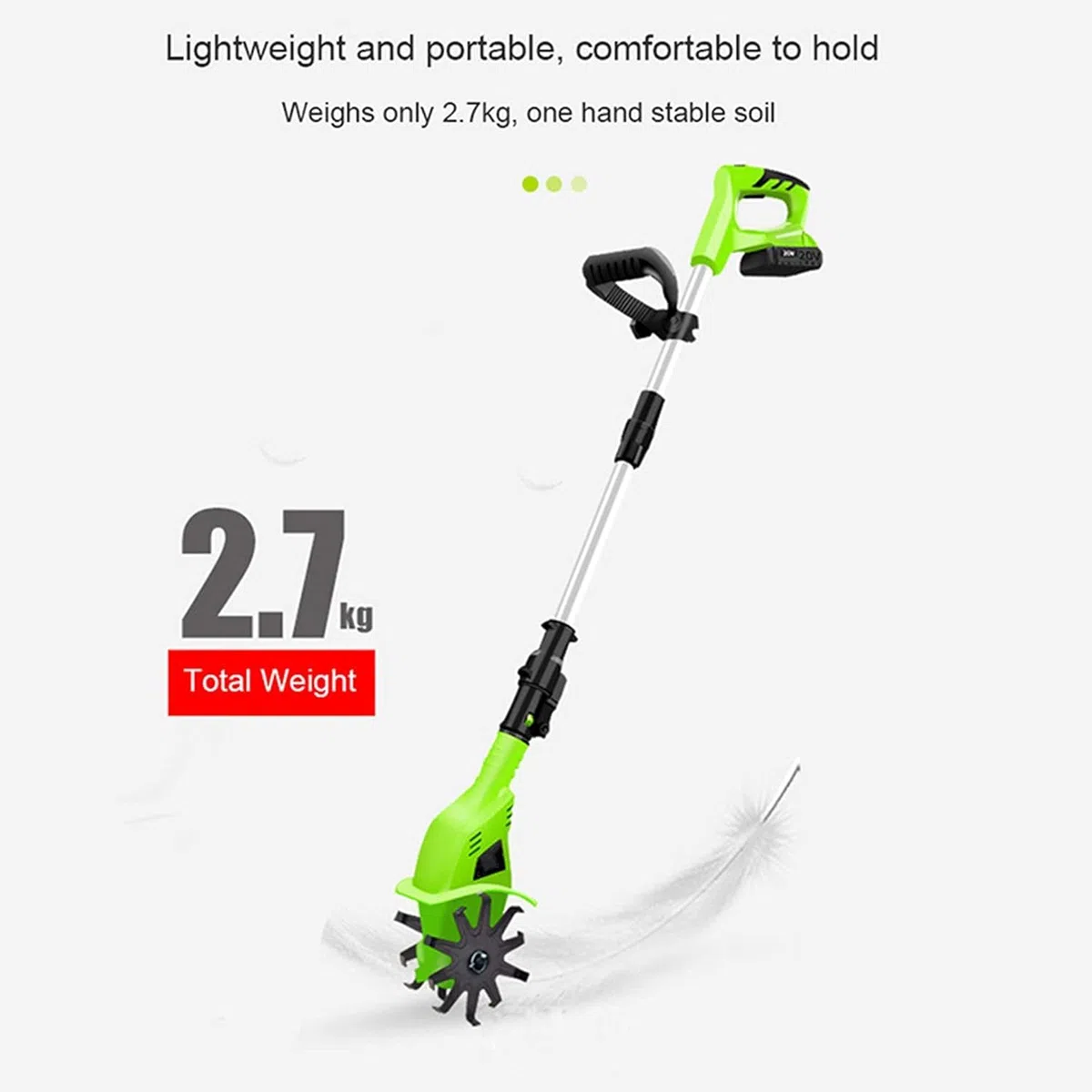 Motoculteur électrique, motoculteur de Jardin à Batterie 20 V 250 TR/Min, Longueur de poignée réglable, motoculteurs