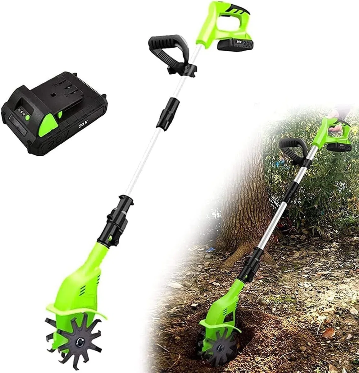 Motoculteurs électriques Rototiller sans Fil 20 V Cultivateur de Sol électrique portatif sans Fil avec Batterie Rechargeable et Chargeur