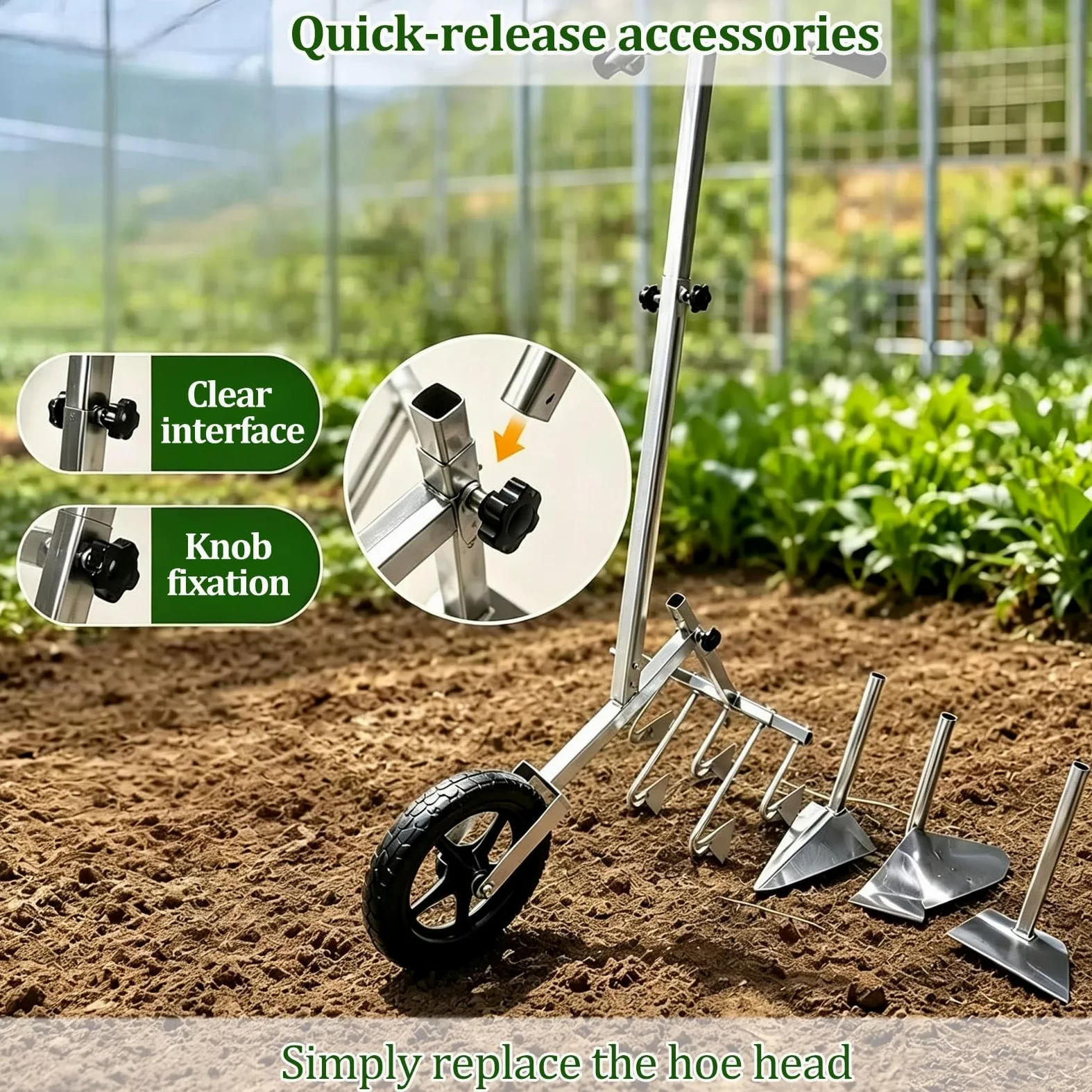 Cultivateur de Jardin Manuel à Roue/Charrue Manuelle à Pousser