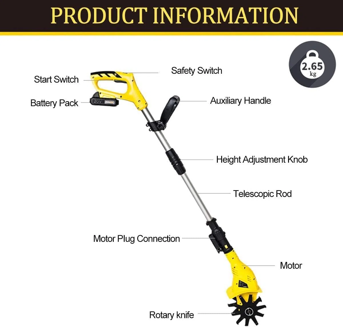 Motoculteur sans Fil, motoculteur de Jardin 20 V, motoculteur électrique réglable