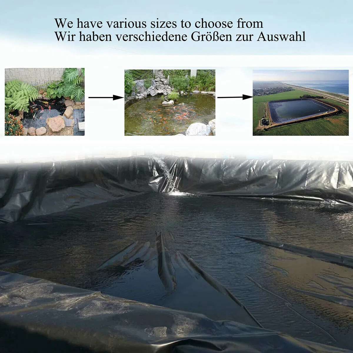 ZYFA Bâche de Protection en HDPE pour Bassin de Jardin et piscines RevêTement D'éTang RéSistant à La DéChirure pour Fontaine et Jardin pour L'aménagement Paysager, Noir 0,2 mm