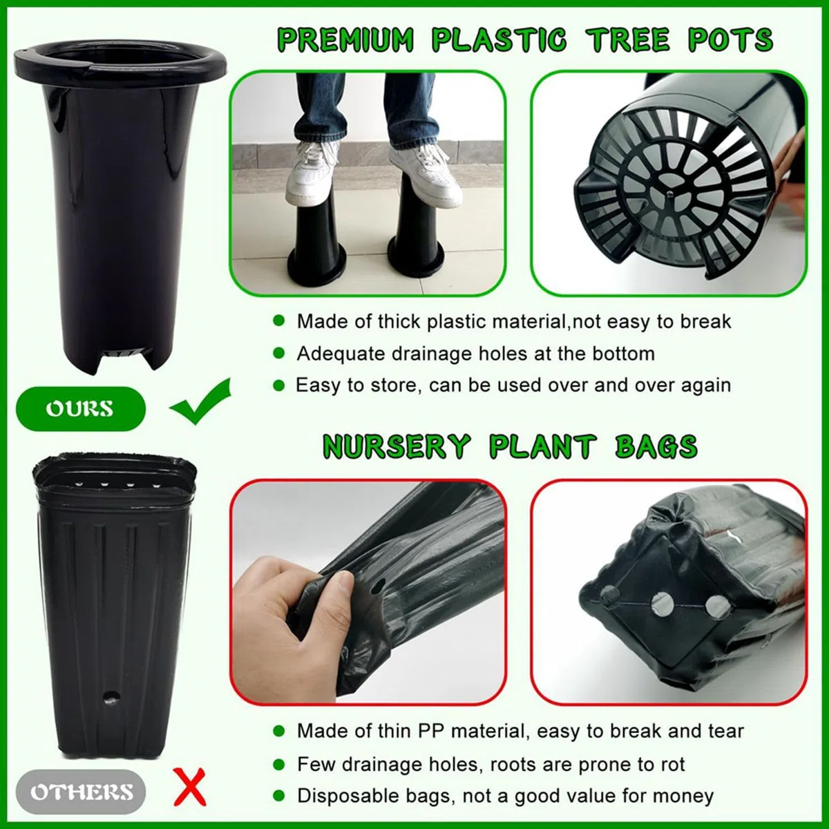 30 Pièces Pots de Pépinière de Plantes Profondes en Plastique, Pots D' Hauts et Stables Épais, Pots de Conteneurs de Plantes de Semis Hauts Réutilisables, Profonds