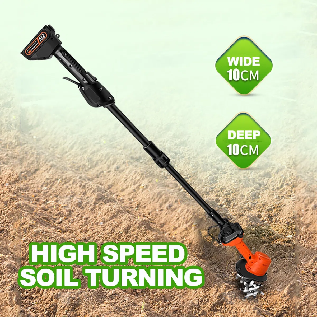 Motoculteur Portatif, 235 TR/Min, sans Fil, avec Manche Télescopique, 2 Batteries 1,5 Ah, Largeur De Travail De 12,7 Cm Et Profondeur De 12,7 Cm. Idéal pour Le Jardinage, La Pelouse Et Les