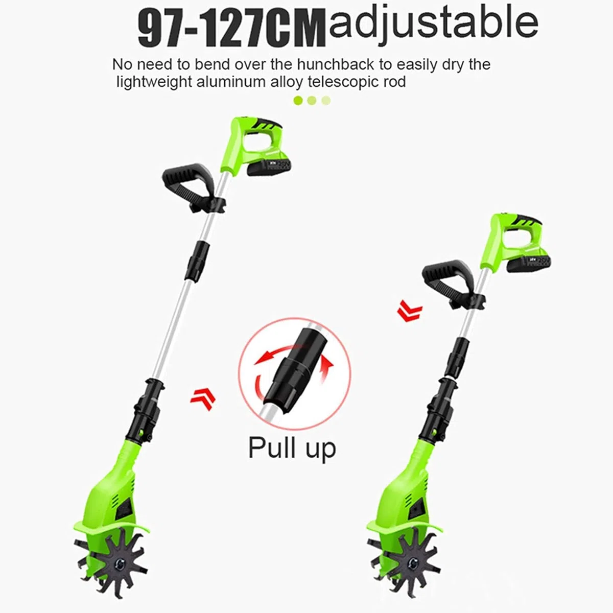 Motoculteur électrique, motoculteur de Jardin à Batterie 20 V 250 TR/Min, Longueur de poignée réglable, motoculteurs
