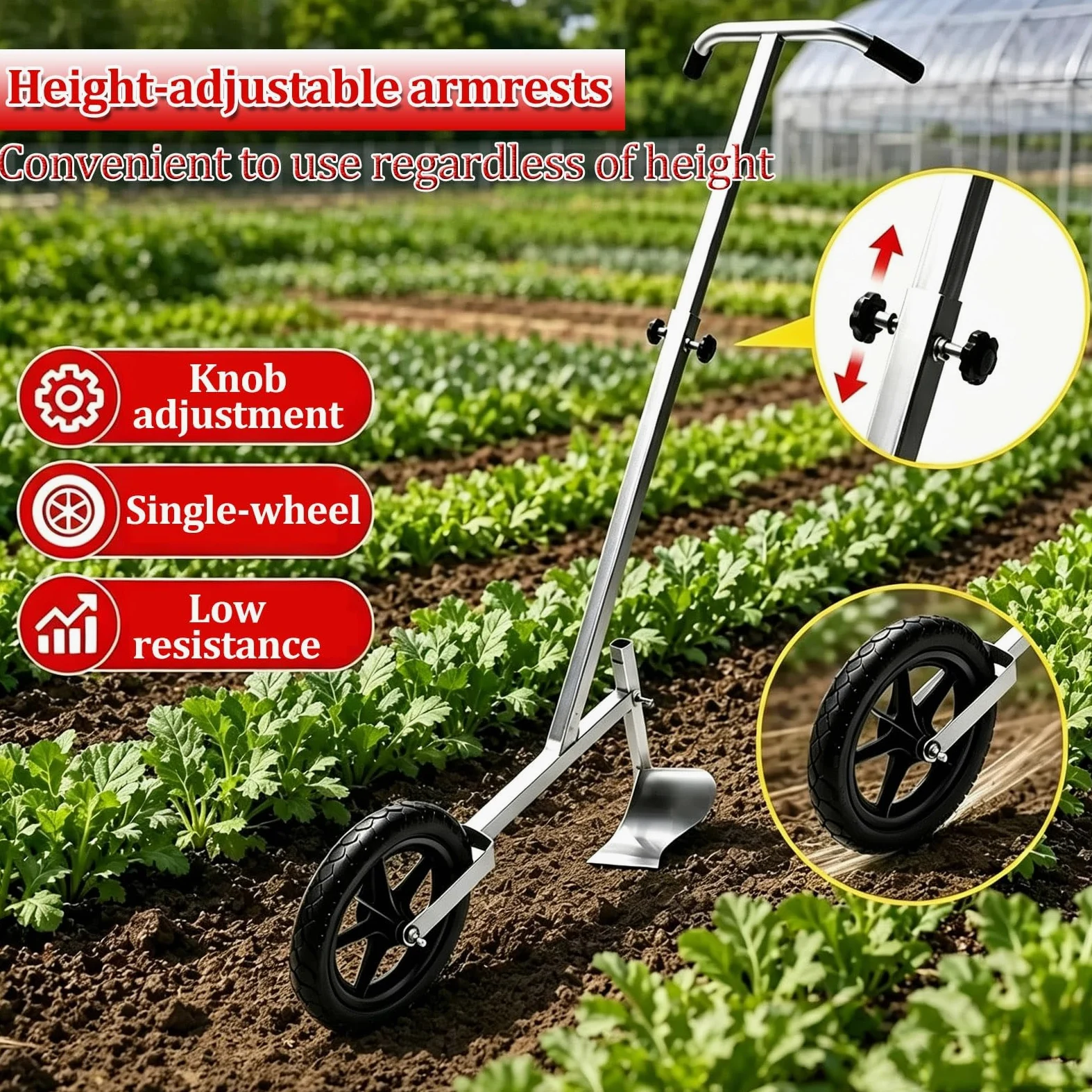 Cultivateur de Jardin Manuel à Roue/Charrue Manuelle à Pousser